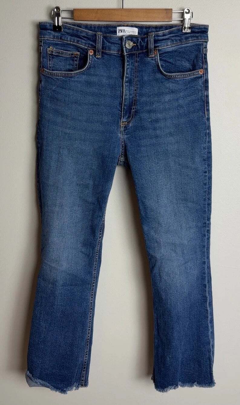 Zara Blue Denim Jeans High Waist Raw Hem Size USA 10 EUR 42 Women’s